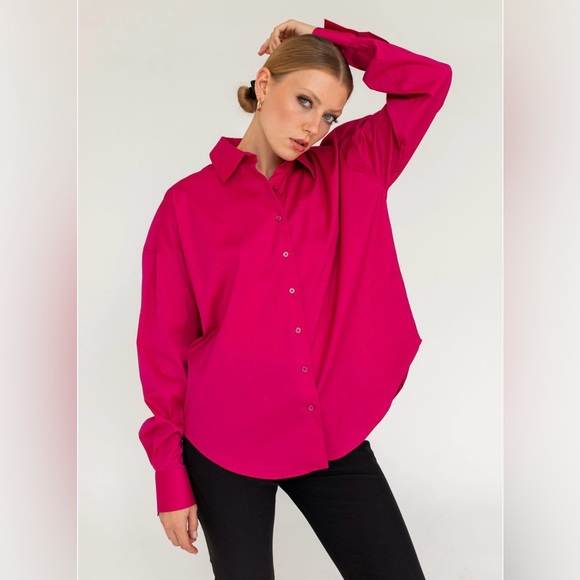 Babaton Tops - Babaton Vibrant Pink 100% Cotton Oversized Button-Down Shirt